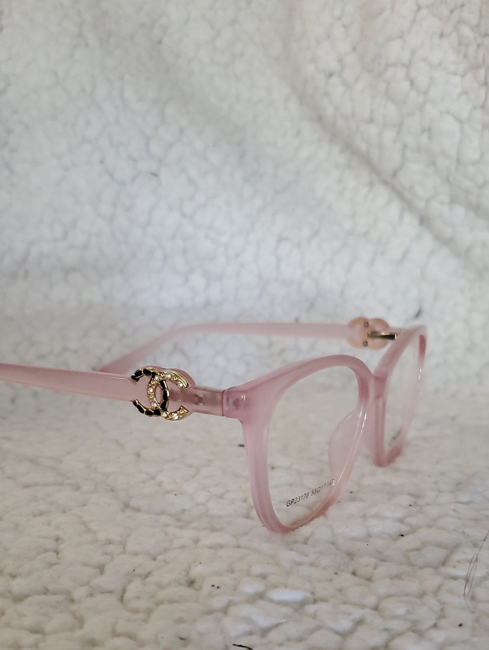 CHANEL Pale Pink Round Acetate Glasses with Gold CC Detail